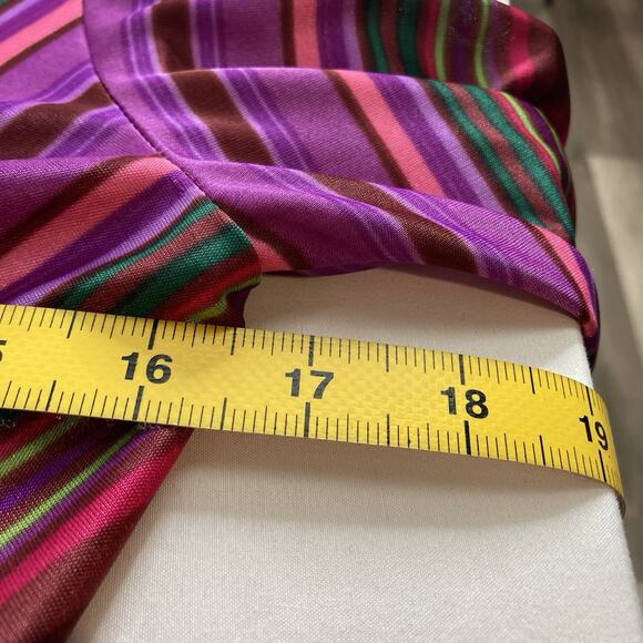 Vintage Helen Wang Women's Purple Red Stripe Midi V Neck Dress Size M Mod Groovy - Picture 4 of 12